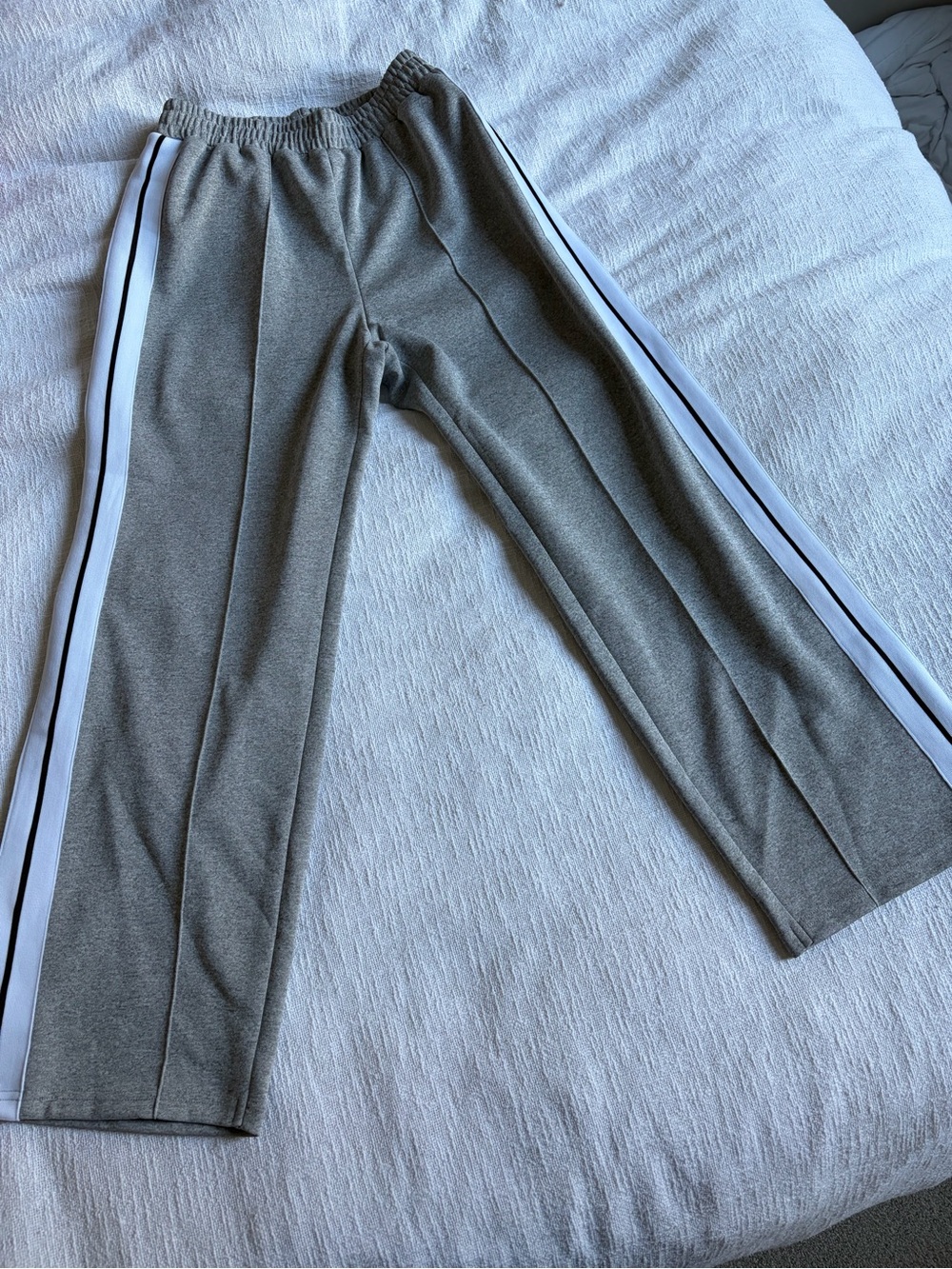 Girls' Gray Track Pants with White Side Stripes